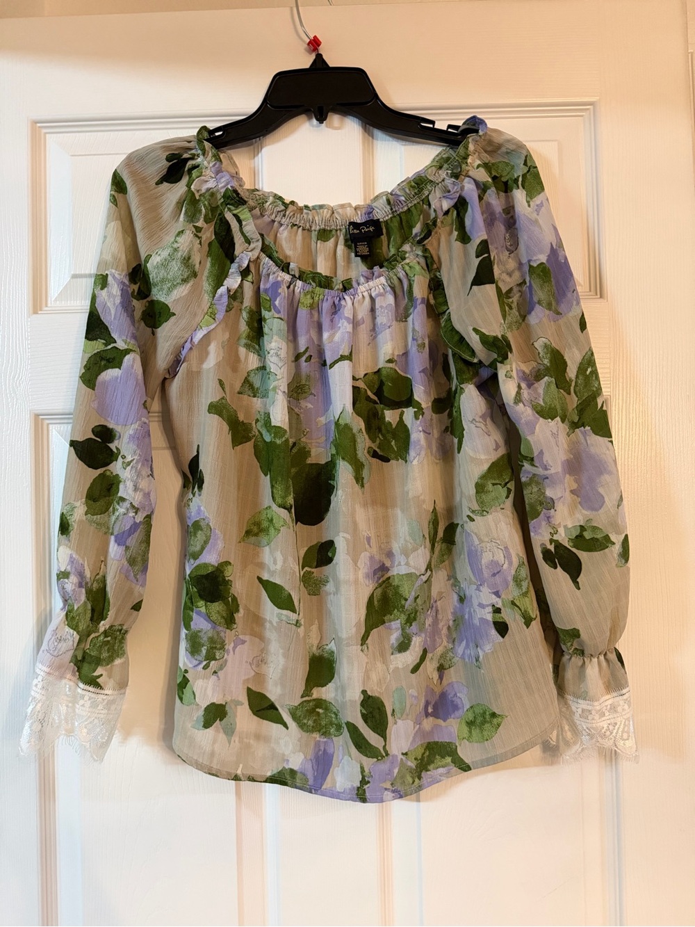 Melissa Paige Lavender & Green Floral Peasant Blouse